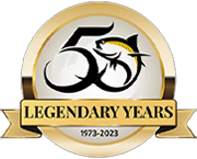 Blackfin 50 legendary years anniversary logo celebrating 1973 to 2023.